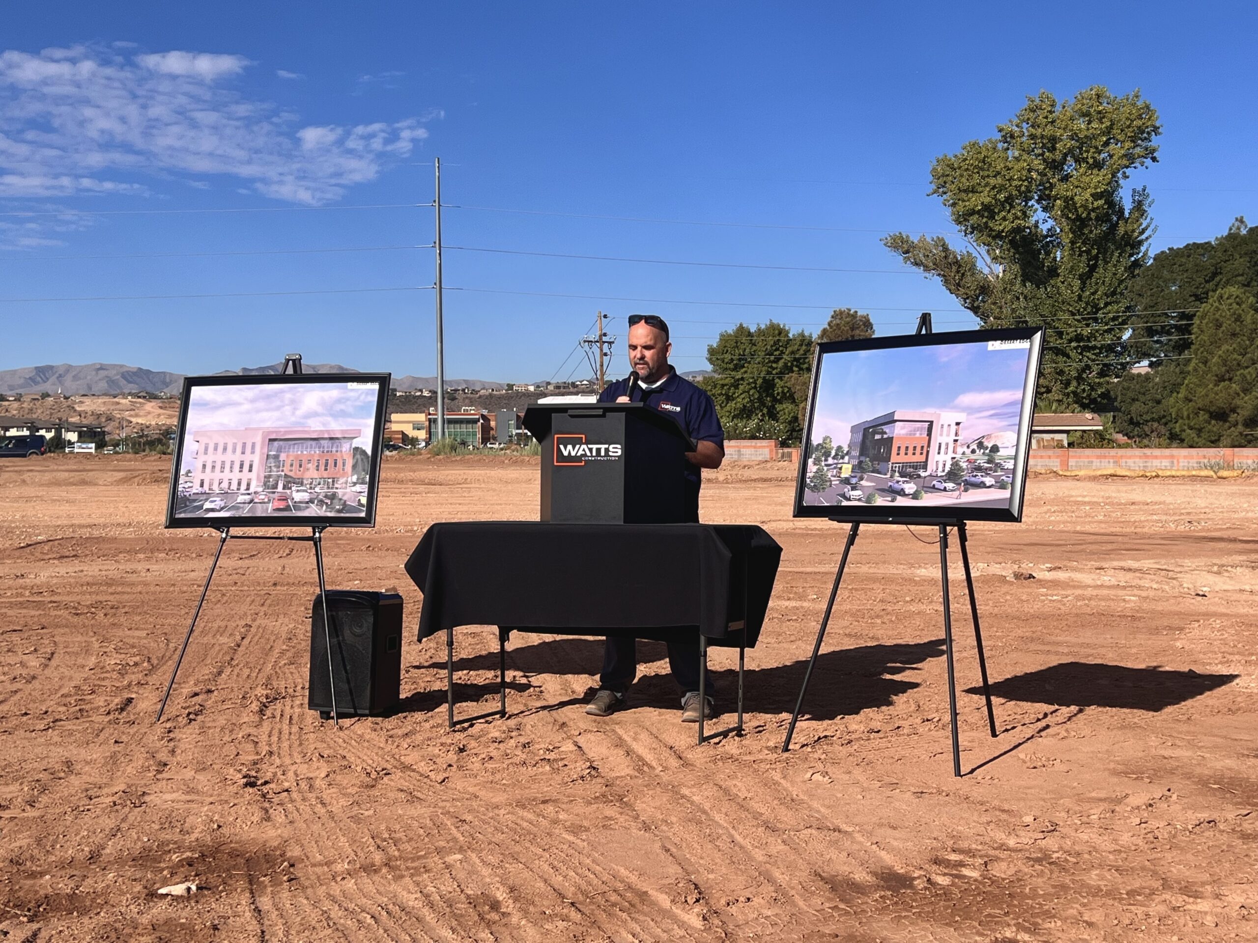 Watts Construction CEO, Chris Boudrero speaking to the crowd