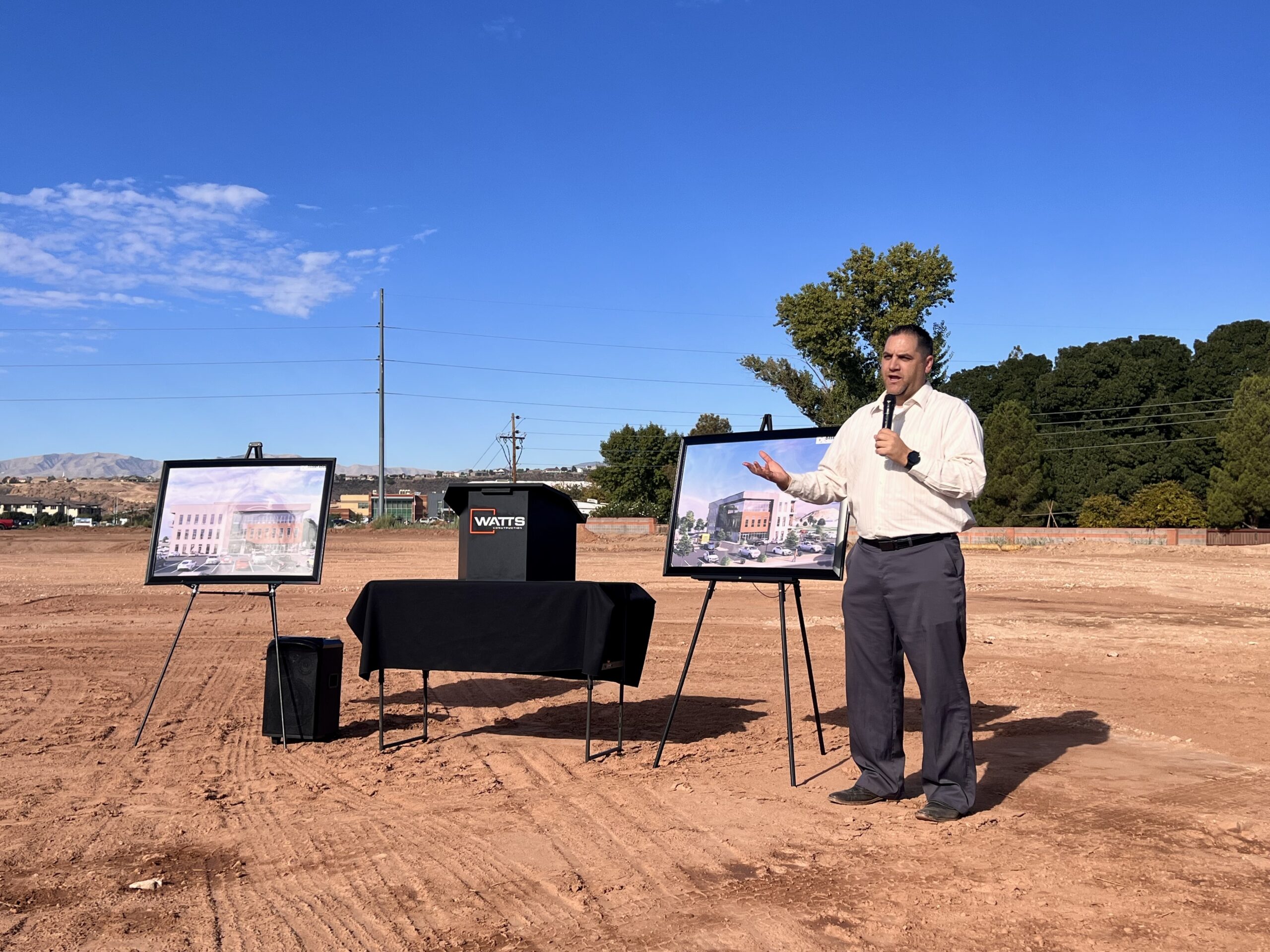 Greg Whitehead, one of the building owners, speaking to the crowd