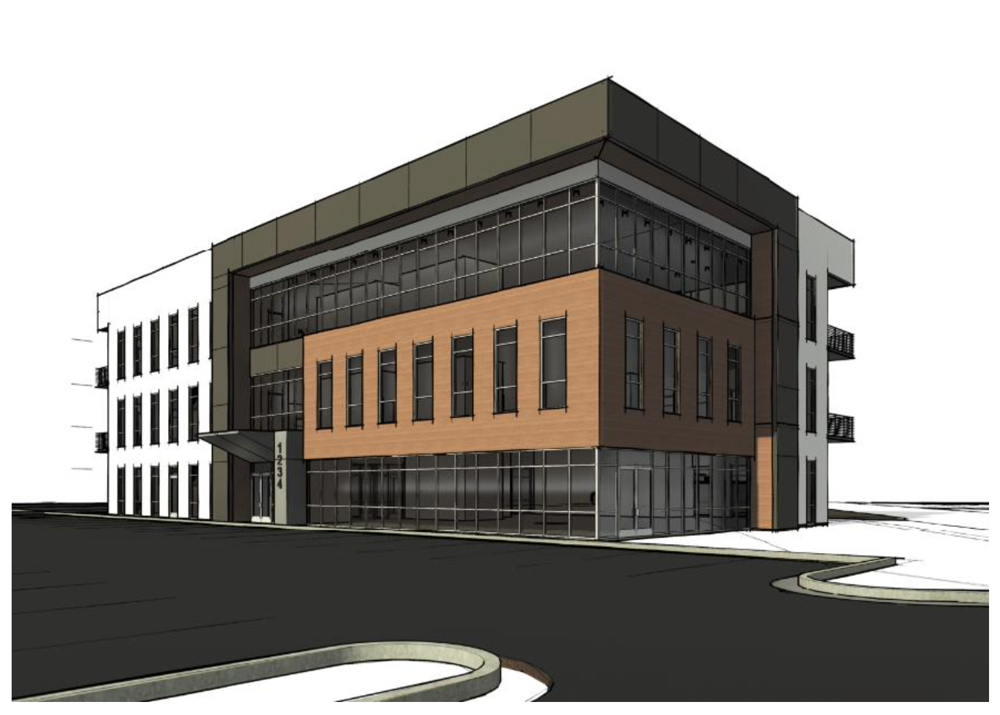 Rendering of the three story office building