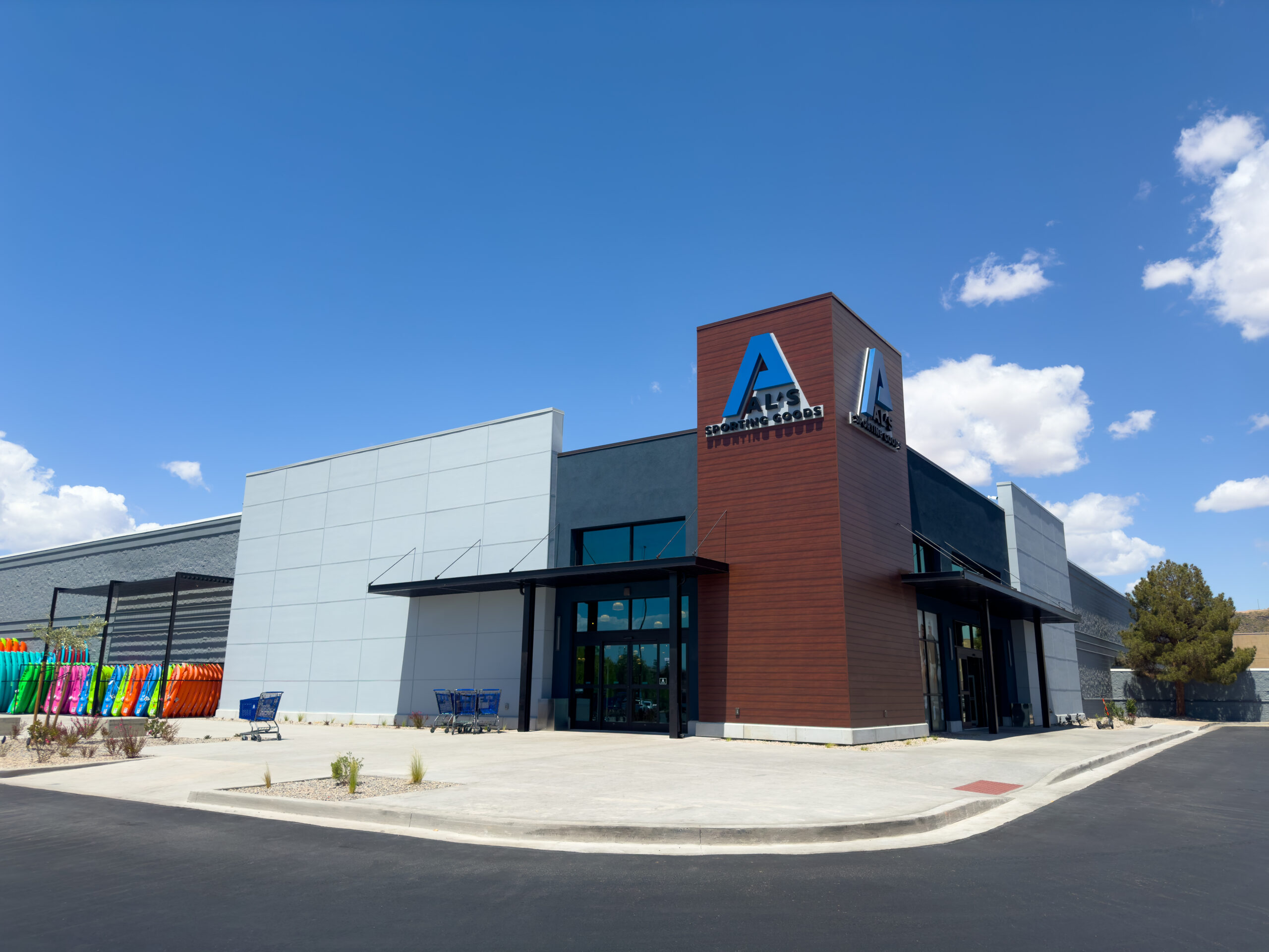 Exterior corner view of the new Al's Sporting Goods store