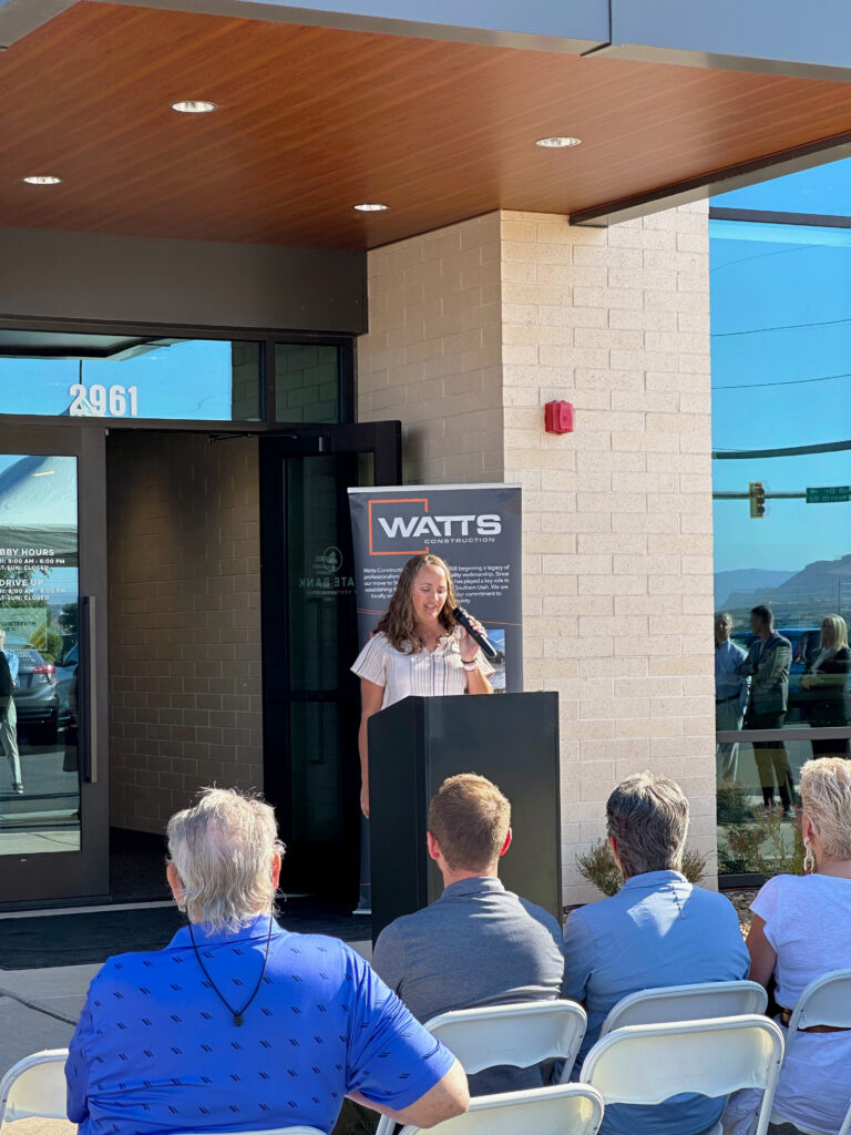 Annie Howell speaks at the ribbon cutting.